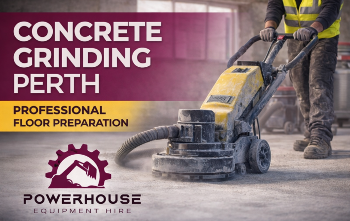 Concrete grinding Perth with floor grinder machine for epoxy preparation and surface leveling by PowerHouse Equipment Hire