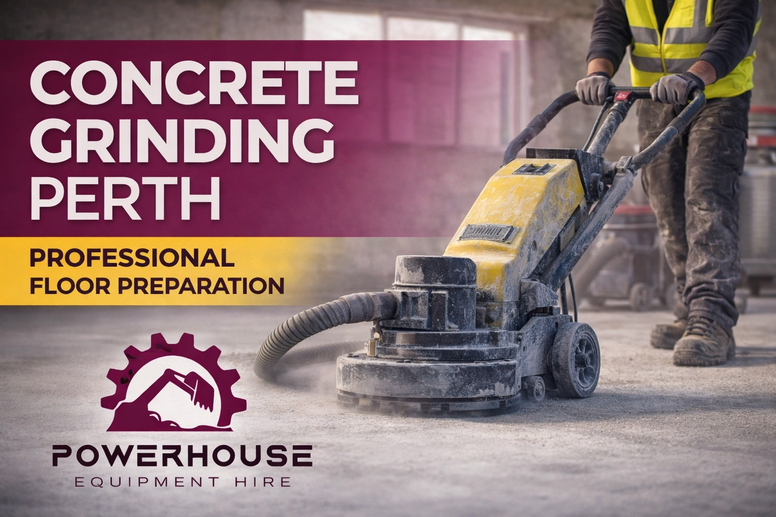 Concrete grinding Perth with floor grinder machine for epoxy preparation and surface leveling by PowerHouse Equipment Hire