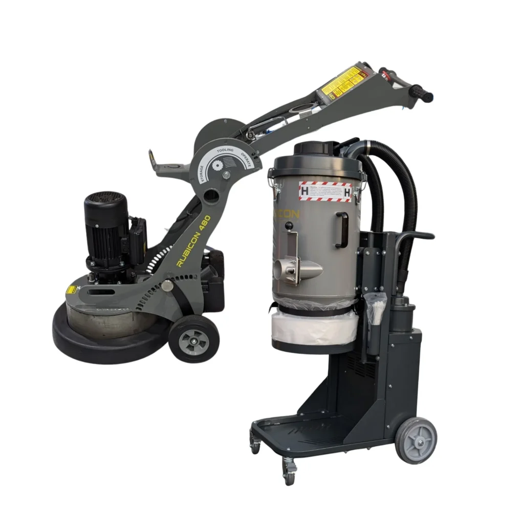 Garage floor grinding Perth using concrete grinder machine with dust extractor